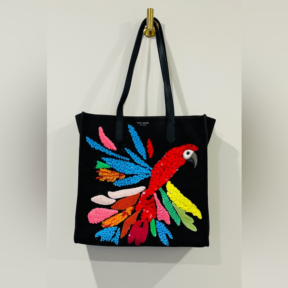 Colorful Kate Spade Kitt Parrot Embellished Tote Extra Large North South Tote - Picture 3 of 5